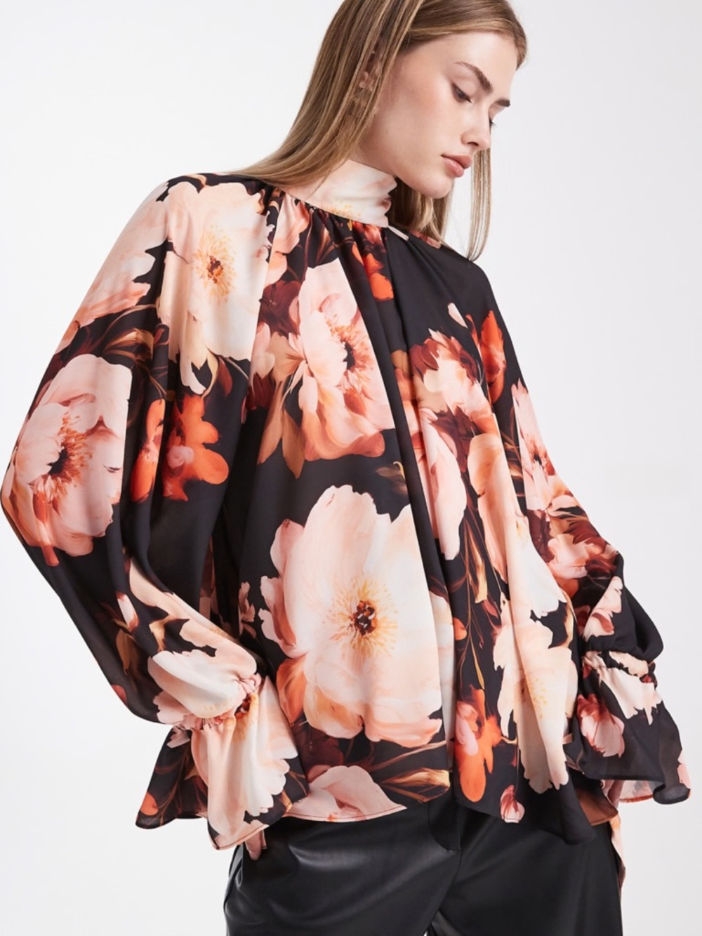 ASOS DESIGN gathered volume sleeve blouse in floral print